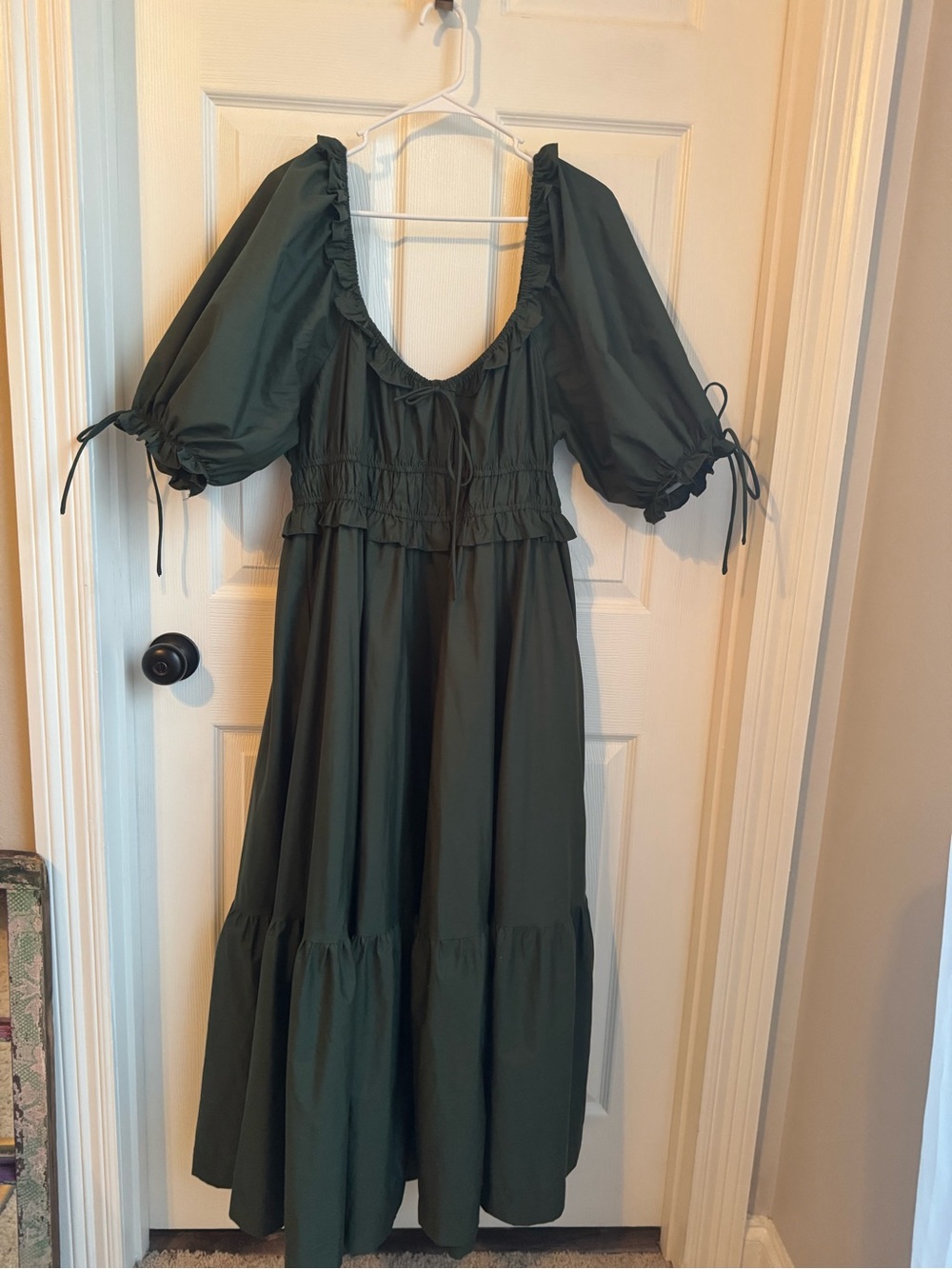 Worth Collective Dark Green Puff-Sleeve Maxi Dress